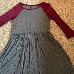 Maroon and gray long-sleeve comfy dress